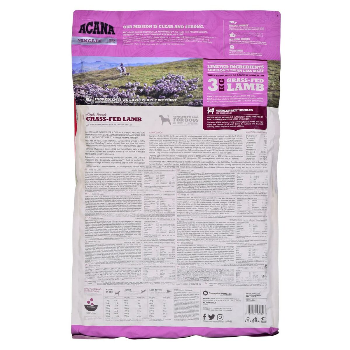 Fodder Acana Grass-Fed Adult Fruit Lamb Vegetable 6 Kg